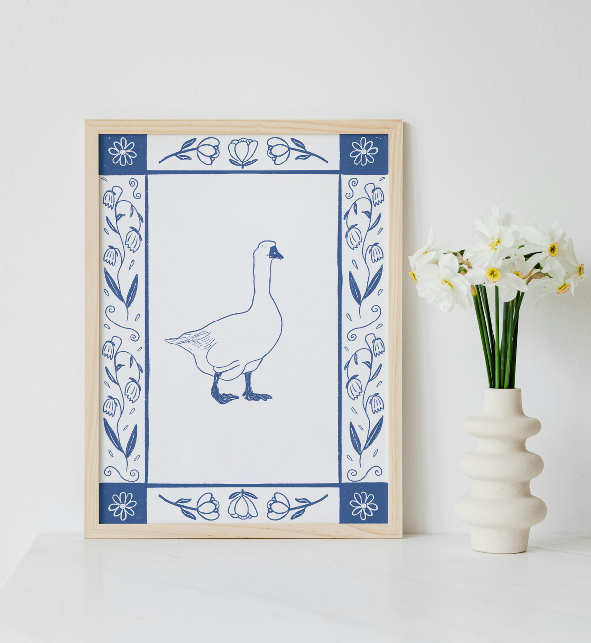 Blue and white Goose Print