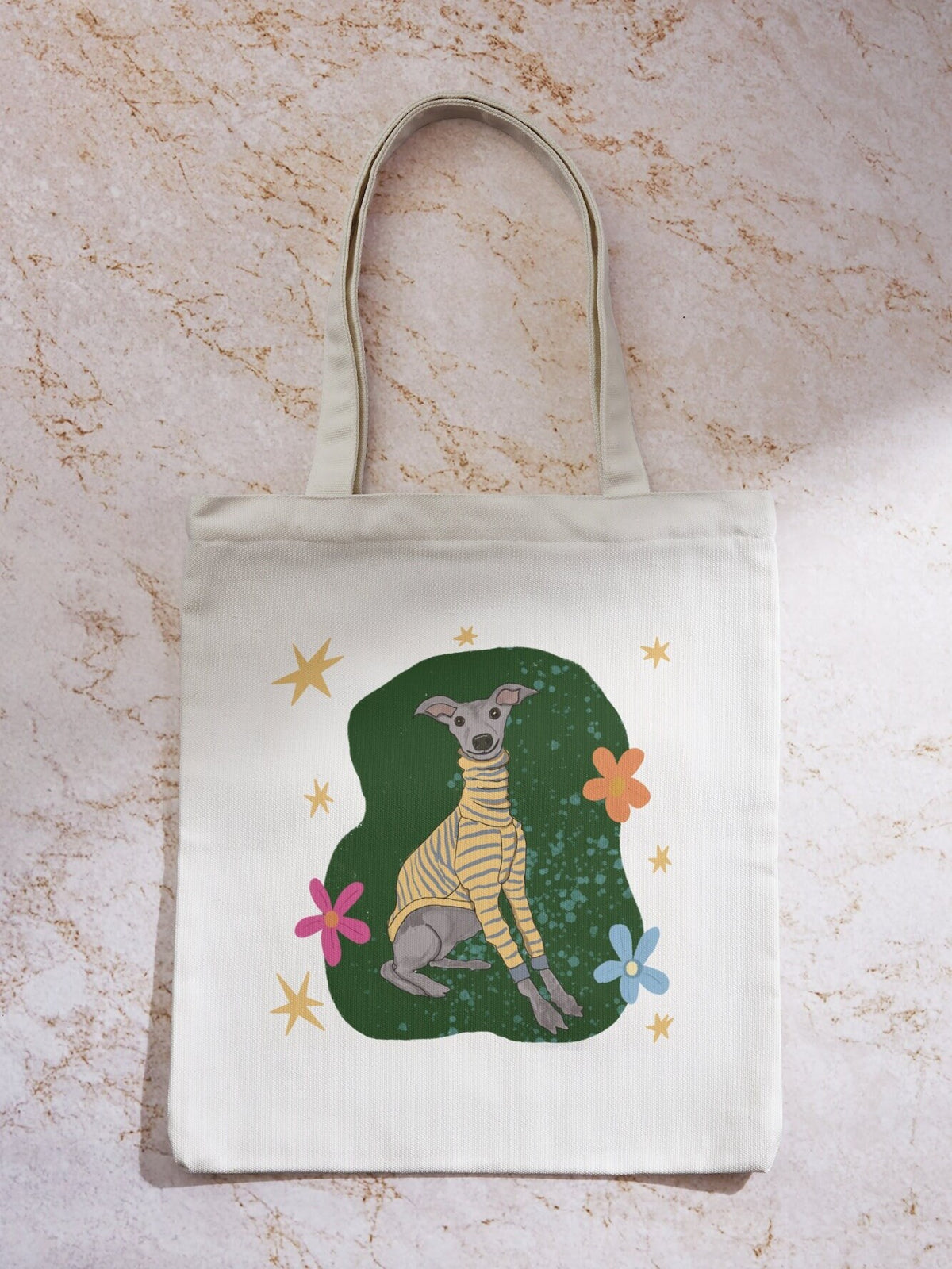 Whippet Dog Illustration Cotton Tote Bag: Dog Lover Gift