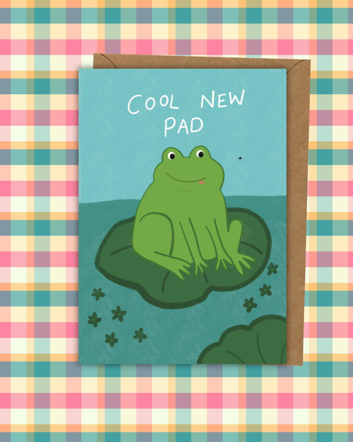 Illustrated Frog New Home Card: Happy Frog on Lilypad (A6)