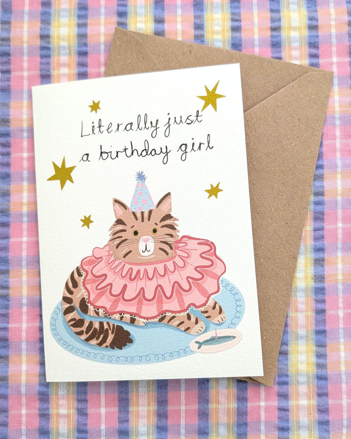 Literally just a girl cat birthday card. Hand illustrated.