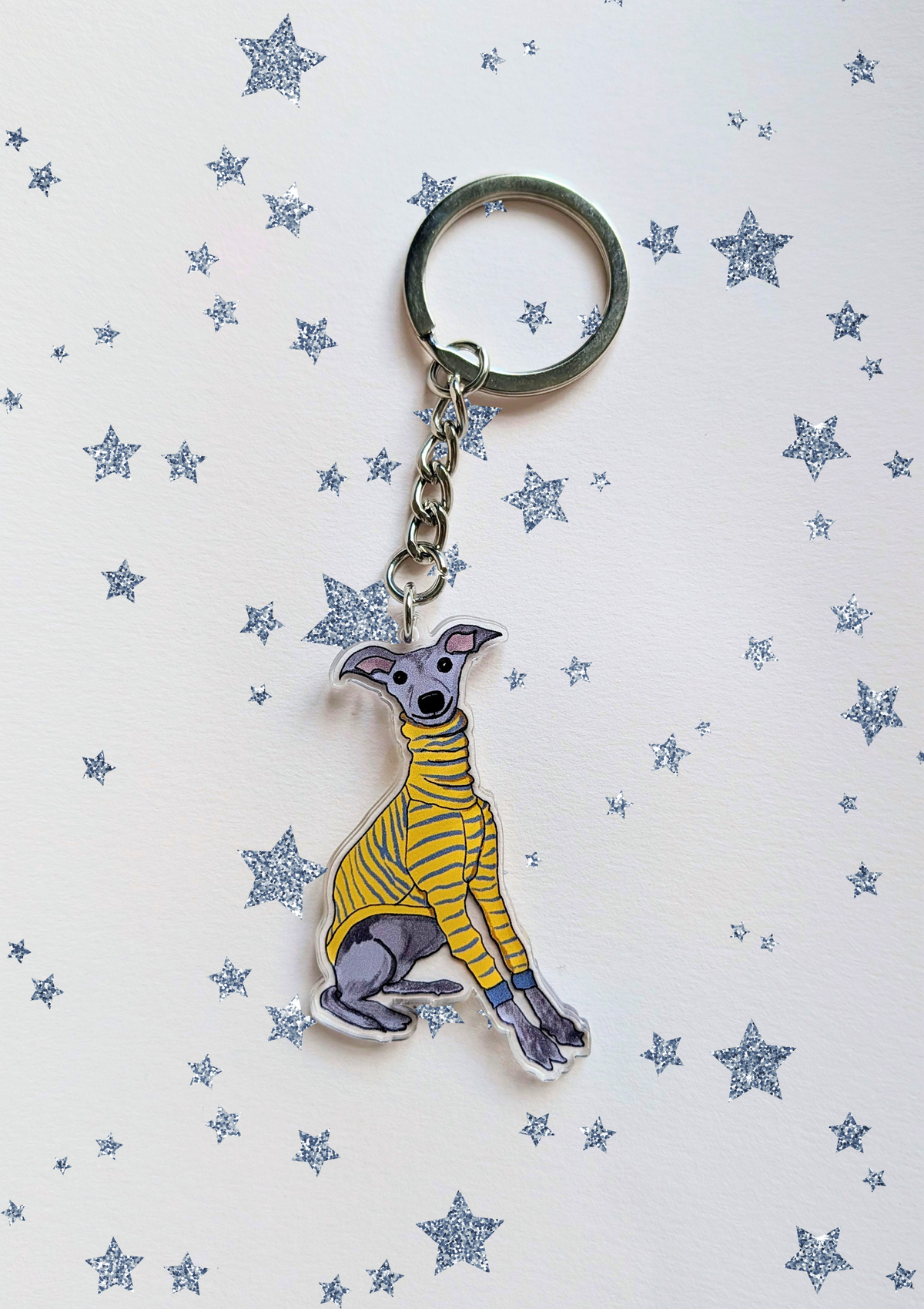 Whippet in a jumper keychain charm