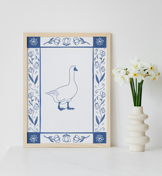 Blue and white Goose Print