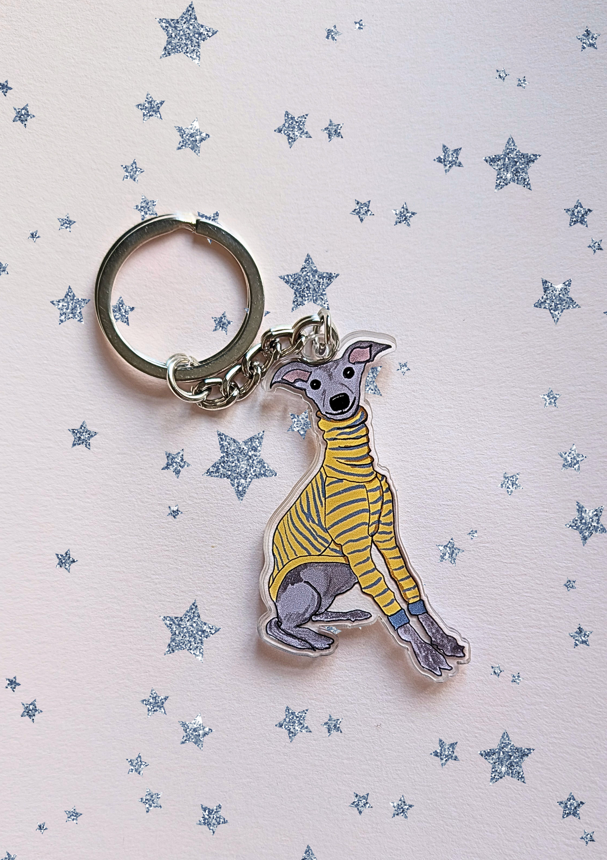 Whippet in a jumper keychain charm