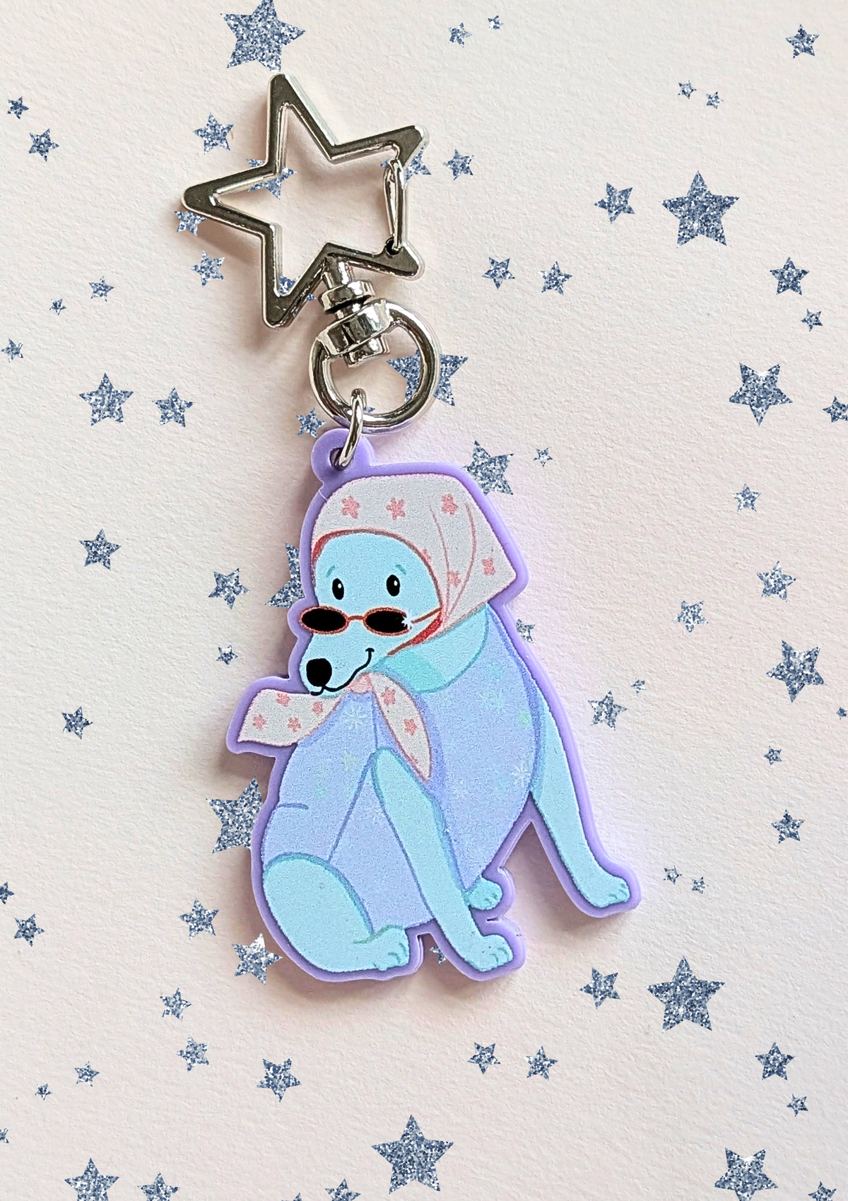 Sassy dog in a head scarf keychain